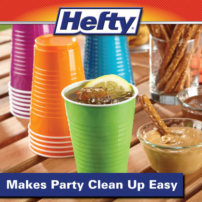 Hefty Party On Disposable Plastic Cups, Assorted, 16 Ounce, 100 Count