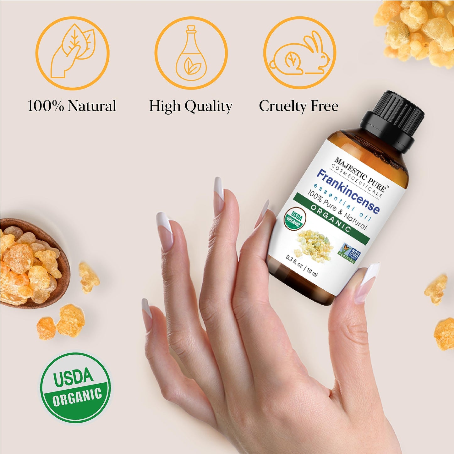 Majestic Pure Frankincense USDA Organic Essential Oil | 100% Organic and Premium Quality Oil for Skincare, Aromatherapy | 1 fl oz