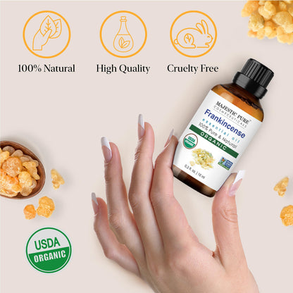 Majestic Pure Frankincense USDA Organic Essential Oil | 100% Organic and Premium Quality Oil for Skincare, Aromatherapy | 1 fl oz