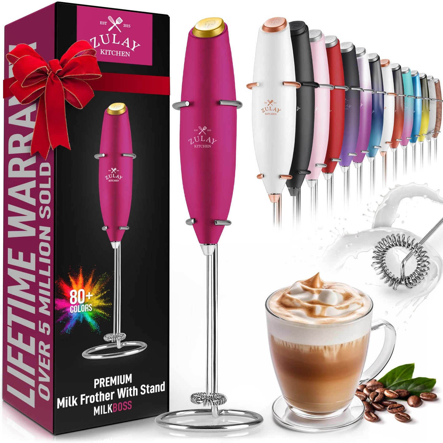 Zulay Powerful Milk Frother (4 Duracell Batteries Included) - Handheld Milk Frother Wand Drink Mixer for Coffee - Powerful Milk Foamer for Cappuccino, Frappe, Matcha & Coffee Creamer - Black