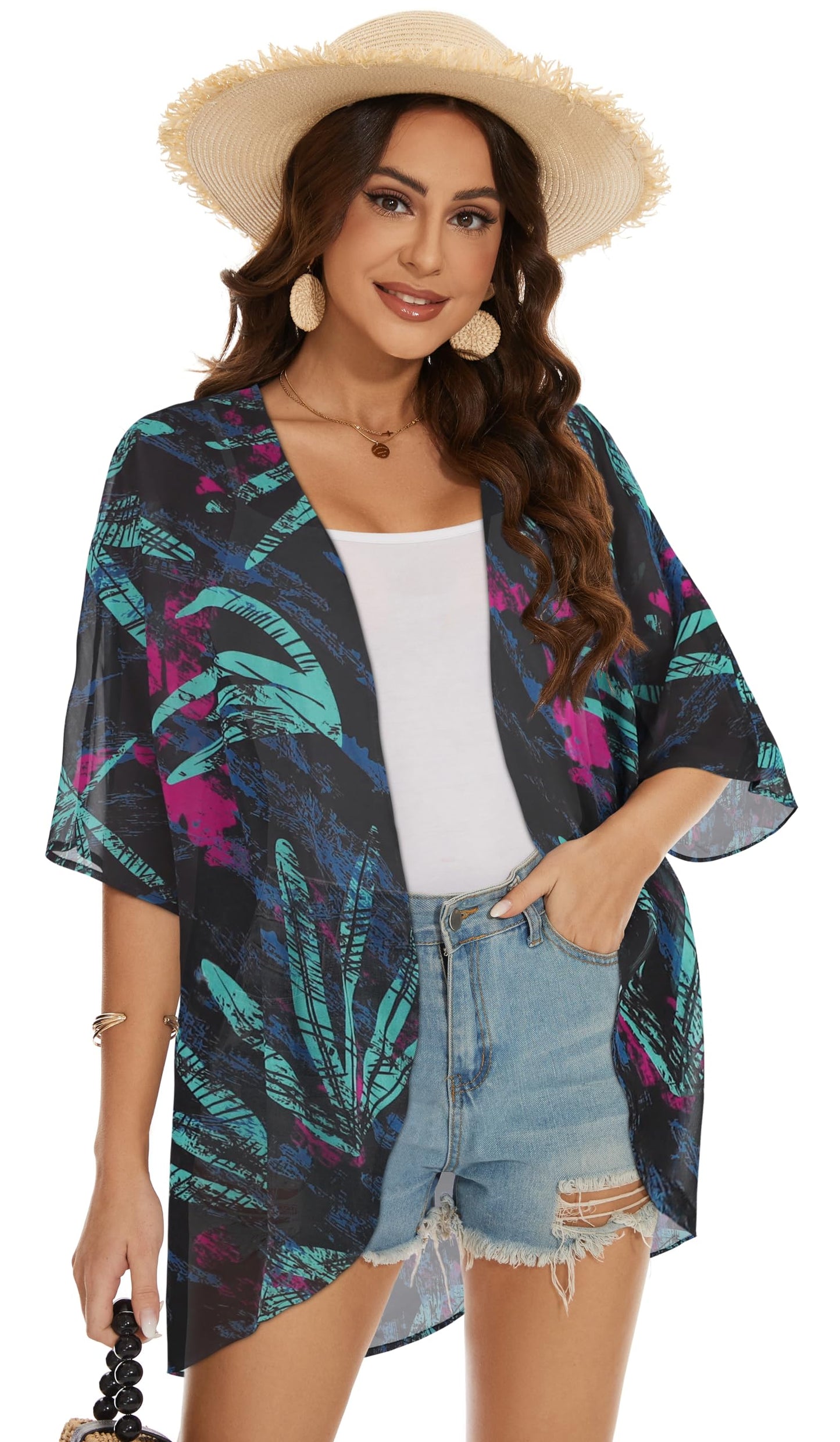 Womens Kimono Beach Cover Up Chiffon Cardigan Floral Tops Loose Capes