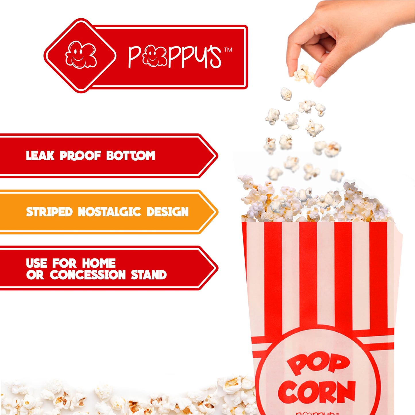 Poppy's Paper Popcorn Bags - 200 1oz Concession-Grade Bags, Popcorn Machine Accessories for Popcorn Bars, Movie Nights, Concessions