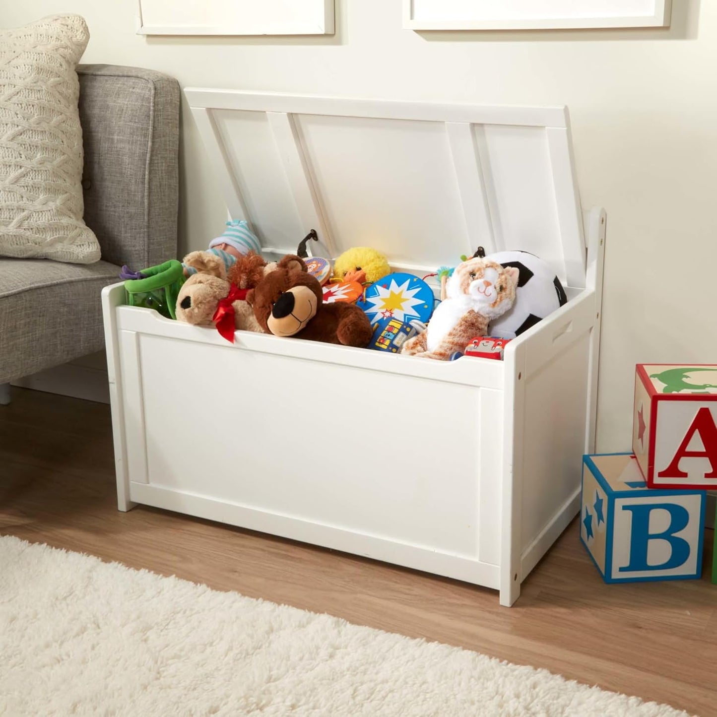 Melissa & Doug Wooden Toy Chest - White Furniture for Playroom - Kids Toy Box, Wooden Storage Organizer, Children's Furniture