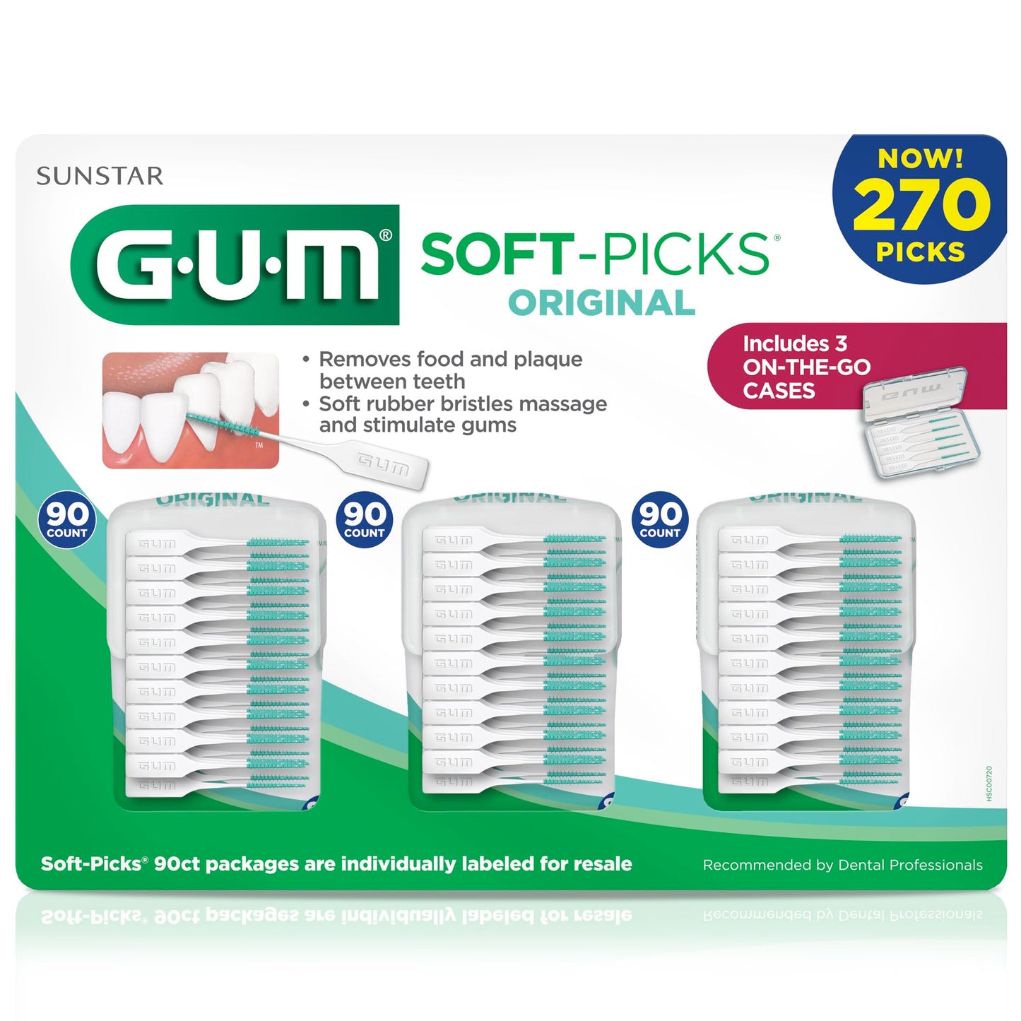 GUM Soft-Picks Original, Easy to Use Dental Picks for Teeth Cleaning and Gum Health, Disposable Interdental Brushes with Convenient Carry Case, Dentist Recommended Dental Picks, 270ct