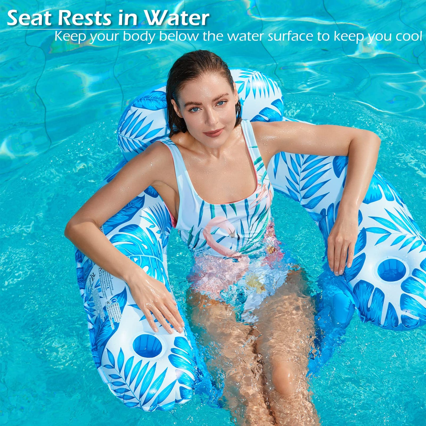 Jasonwell Inflatable Pool Float Chair - Floating Pool Chair Lounge Floats for Swimming Pool Water Chair Pool Lounger with Cup Holder Pool Toy Party Floaties for Adults