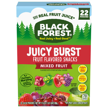 Black Forest, Juicy Burst, Fruit Flavored Snacks, Mixed Fruit Flavors, A Juicy Burst of Natural Flavors, Made with Real Fruit Juice, School Snacks, 0.8 oz 40 ct