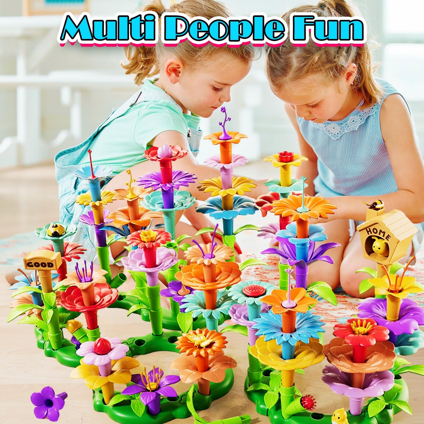 FUNZBO Flower Building Toys - Toddler Toys for 3+ Year Old, Stacking Toys for Kids Girls Boys, Birthday Gifts for Girls, STEM Educational Toys with Storage Box (138 pcs)