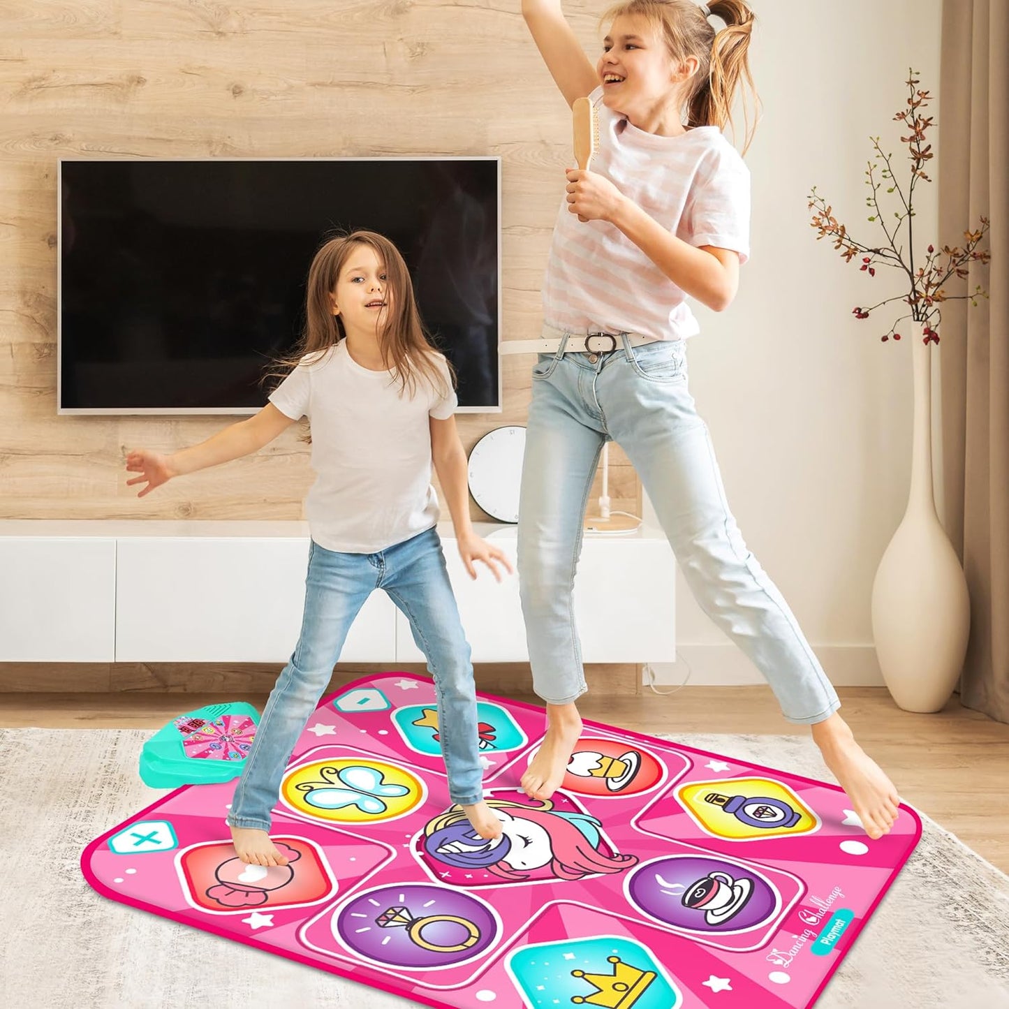 Unicorn Dance Mat, Dance Mixer Rhythm Step Play Mat, Pink Dance Pad with LED Lights, Adjustable Volume, Built-in Music, 5 Game Modes, Xmas B-Day Gifts for 3-12 Years Old Girls Toys