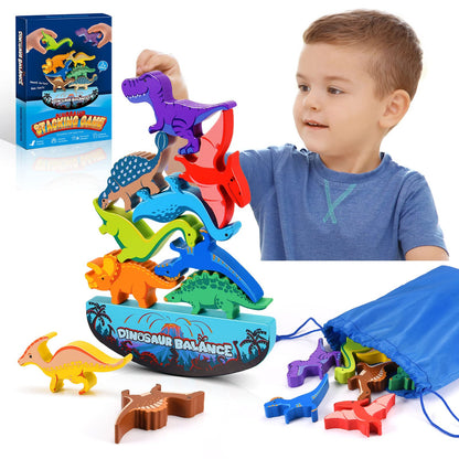 Dinosaur Toys for Kids 3-5: Wooden Stacking Montessori Toys for 3 4 5 6 7 8 Year Old Boys Girls Balance Competition Game for Family Christmas Birthday Gifts for Kids Ages 4-8 (Classic Version)