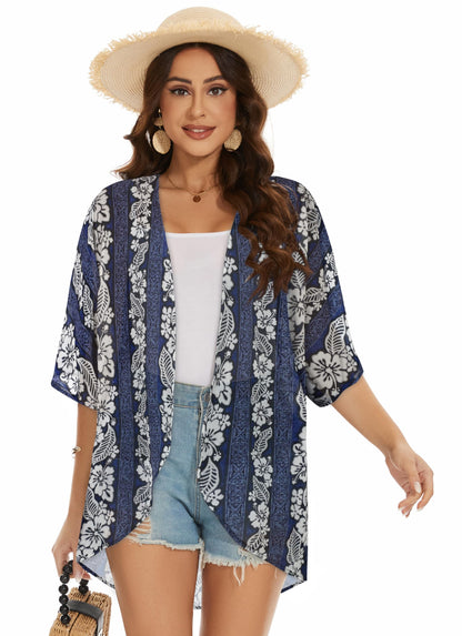 Womens Kimono Beach Cover Up Chiffon Cardigan Floral Tops Loose Capes