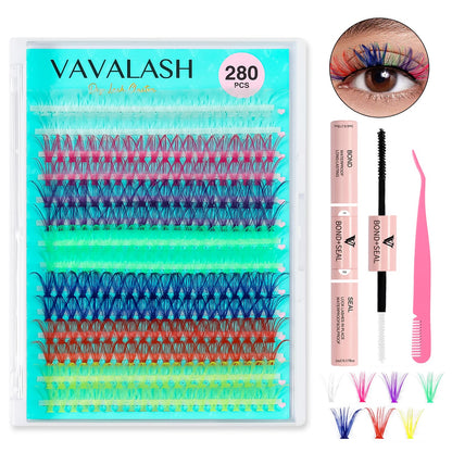 VAVALASH DIY Lash Extension Kit 280 Clusters Individual Lashes Kit 30D 40D 0.07D-10-16mm Lash Clusters, Lash Bond and Seal, Lash Tweezer for DIY Eyelash Extension at Home（Kit-30D+40D-0.07D-10-16MIX）