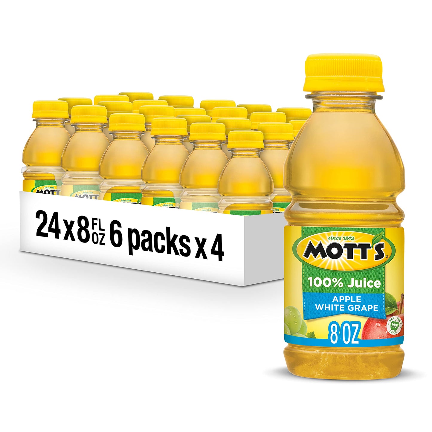 Mott's 100% Original Apple Juice, 8 Fl Oz Bottles, 24 Count (4 Packs Of 6), 2 Servings Of Fruit, 100% Fruit Juice, Gluten-free, Caffeine-free, Kosher, Contains No Artificial Colors Or Sweeteners