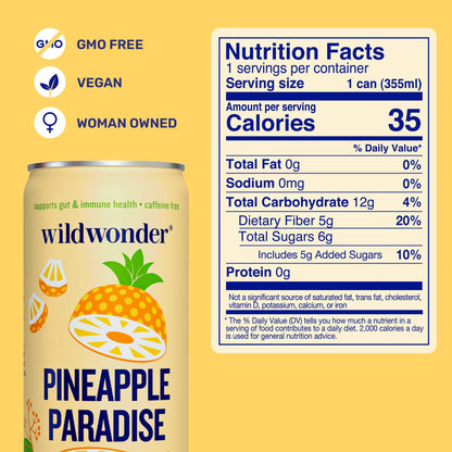 wildwonder Sparkling Probiotic Juice Drink w/Gut Health Immunity, Digestion Support, 5g Fiber, Live Probiotics, Caffeine Free, Organic, Low Sugar, 12pk 12oz, Strawberry Passion, As Seen on Shark Tank