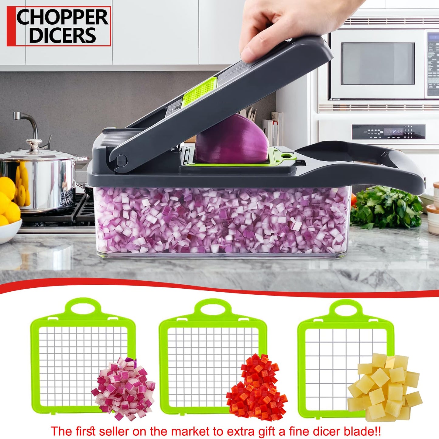 Professional All-in-1 Vegetable Chopper, Veggie Chopper, Chopper Vegetable Cutter, Onion Chopper, Food Dicer Chopper, Mandoline Slicer 9 Inserts