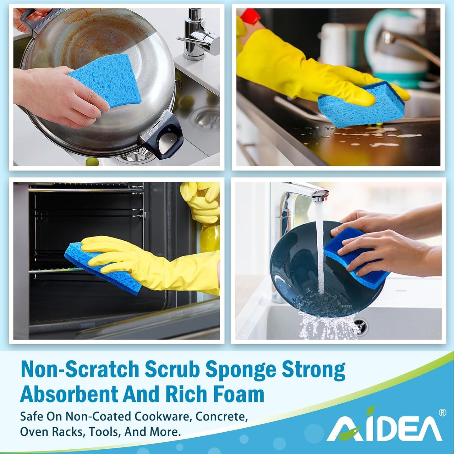 AIDEA-Brite Non-Scratch Scrub Sponge-24Count, Sponges for Dishes, Sponges Kitchen, Cleaning Sponge, Cleans Fast Without Scratching, Stands Up to Stuck-on Grime, Cleaning Power for Everyday Jobs