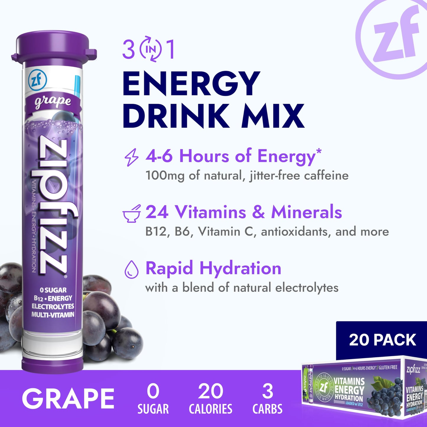 Zipfizz Energy Drink Mix, Electrolyte Hydration Powder with B12 and Multi Vitamin, Berry (12 Count)