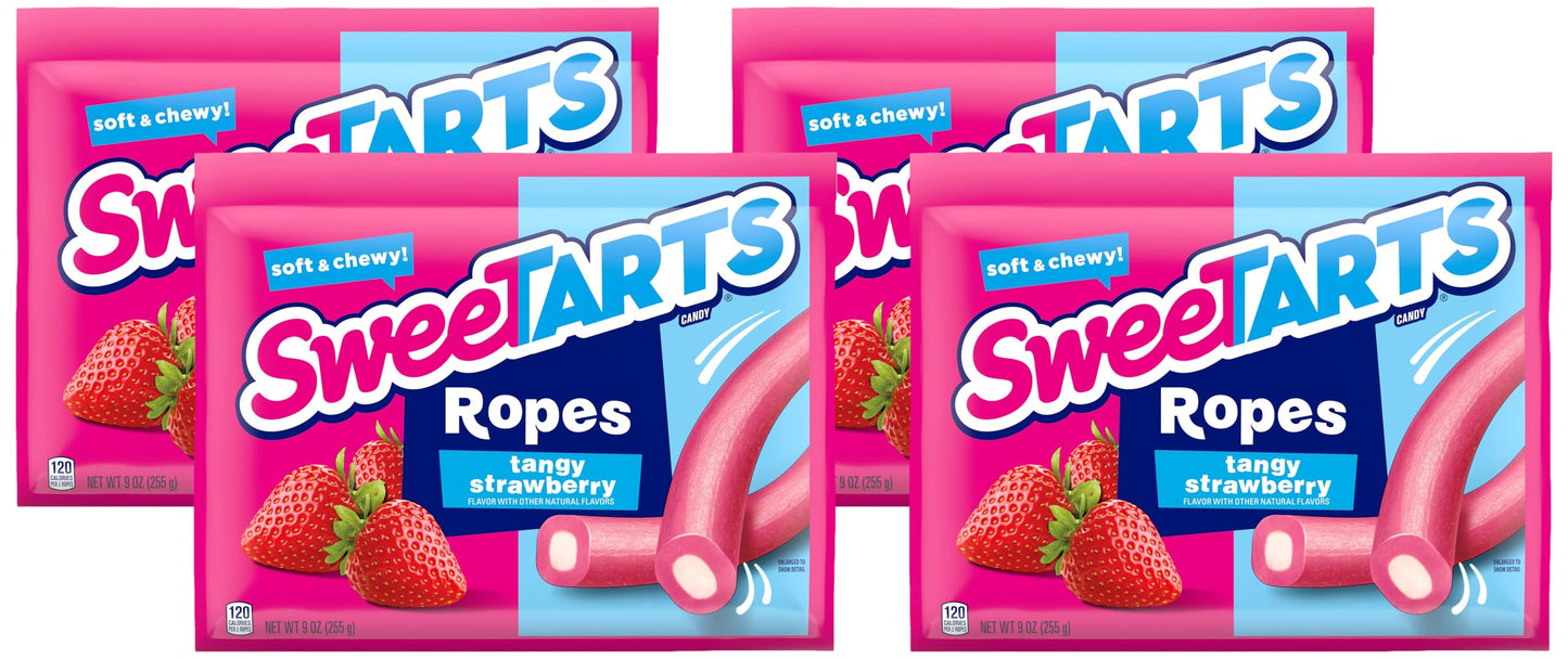 SweeTARTS Ropes, Candy, Twisted Rainbow Punch, Soft and Chewy, Back to School Sweet Treat, 9 oz