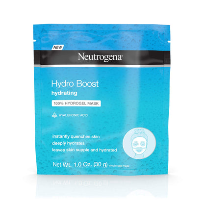 Neutrogena Hydro Boost Moisturizing & Hydrating 100% Hydrogel Sheet Face Mask for Dry Skin with Hyaluronic Acid, Gentle & Non-Comedogenic, 1 Ounce (Pack of 12)