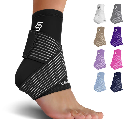 Sleeve Stars Ankle Brace for Sprained Ankle, Plantar Fasciitis Relief Achilles Tendonitis Brace, Ankle Support for Women & Men with Strap, Heel Protector Wrap for Pain & Compression (Single/Black)