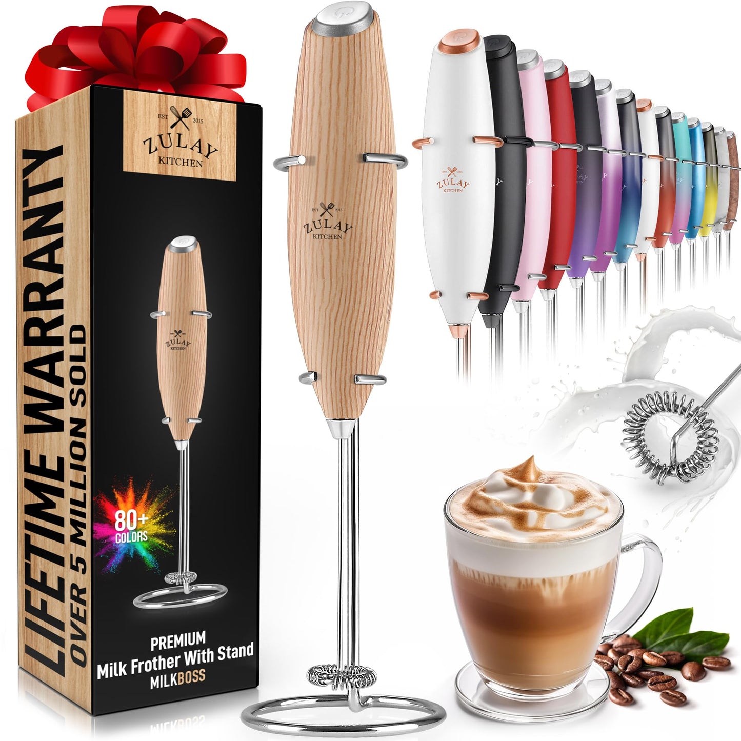 Zulay Powerful Milk Frother (4 Duracell Batteries Included) - Handheld Milk Frother Wand Drink Mixer for Coffee - Powerful Milk Foamer for Cappuccino, Frappe, Matcha & Coffee Creamer - Black