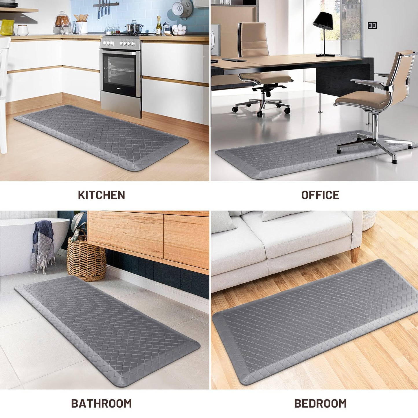 HappyTrends Floor Mat Cushioned Anti-Fatigue ,17.3"x28",Thick Waterproof Non-Slip Mats and Rugs Heavy Duty Ergonomic Comfort Rug for Kitchen,Floor,Office,Sink,Laundry,Black