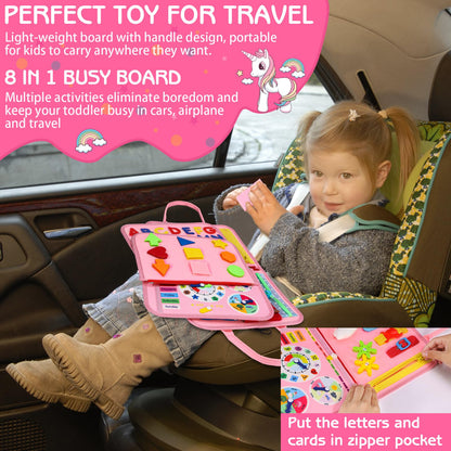 Esjay Toddler Busy Board Montessori Toys for 1 2 3 4 Year Old, Sensory Board Educational Activities for Learning Fine Motor Skills, Gifts for Girls Boys, Travel Toys for Airplane Car