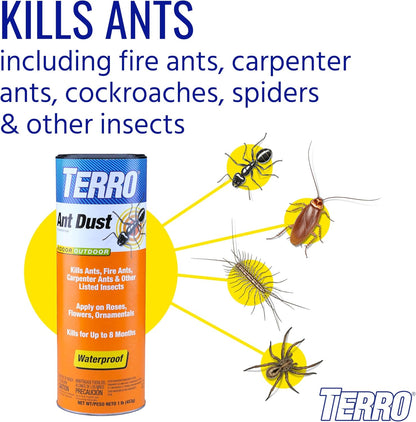 TERRO T600 Ant Dust Powder Killer for Indoors and Outdoors - Kills Ants, Fire Ants, Carpenter Ants, Roaches, Spiders, and Other Insects