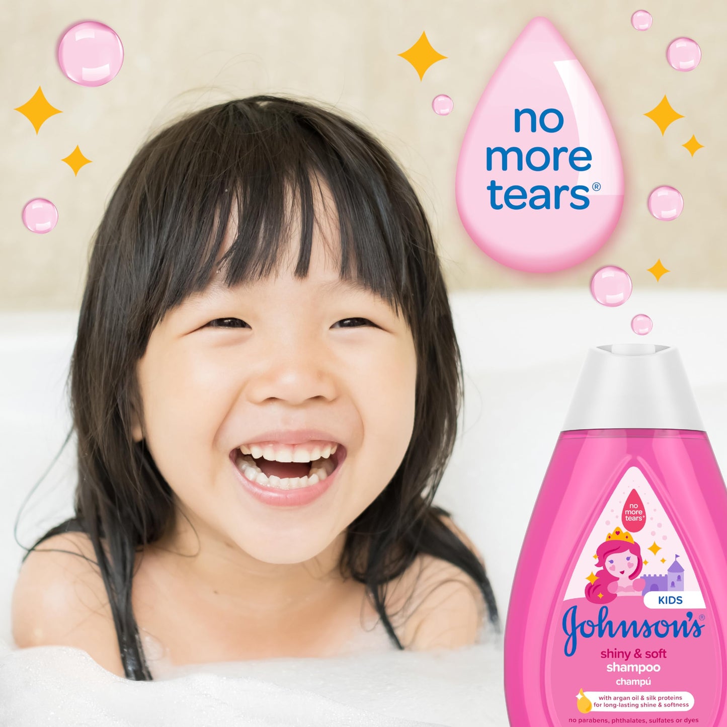 Johnson's Baby Shiny Soft TearFree Kids' Shampoo with Argan Oil Silk Proteins Paraben Sulfate DyeFree Formula Hypoallergenic Gentle for Toddler's Hair, 13.6 Fl Oz