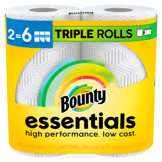 Bounty Essentials Select-A-Size Paper Towels, White, 2 Triple Rolls = 6 Regular Rolls