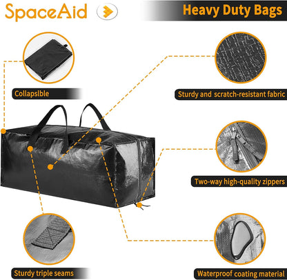 SpaceAid Heavy Duty Moving Bags, Extra Large Storage Totes W/Backpack Straps Strong Handles & Zippers, Alternative to Moving Boxes, Packing & Moving Supplies, Black (8 Pack)