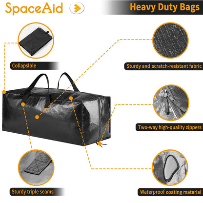 SpaceAid Heavy Duty Moving Bags, Extra Large Storage Totes W/Backpack Straps Strong Handles & Zippers, Alternative to Moving Boxes, Packing & Moving Supplies, Black (8 Pack)