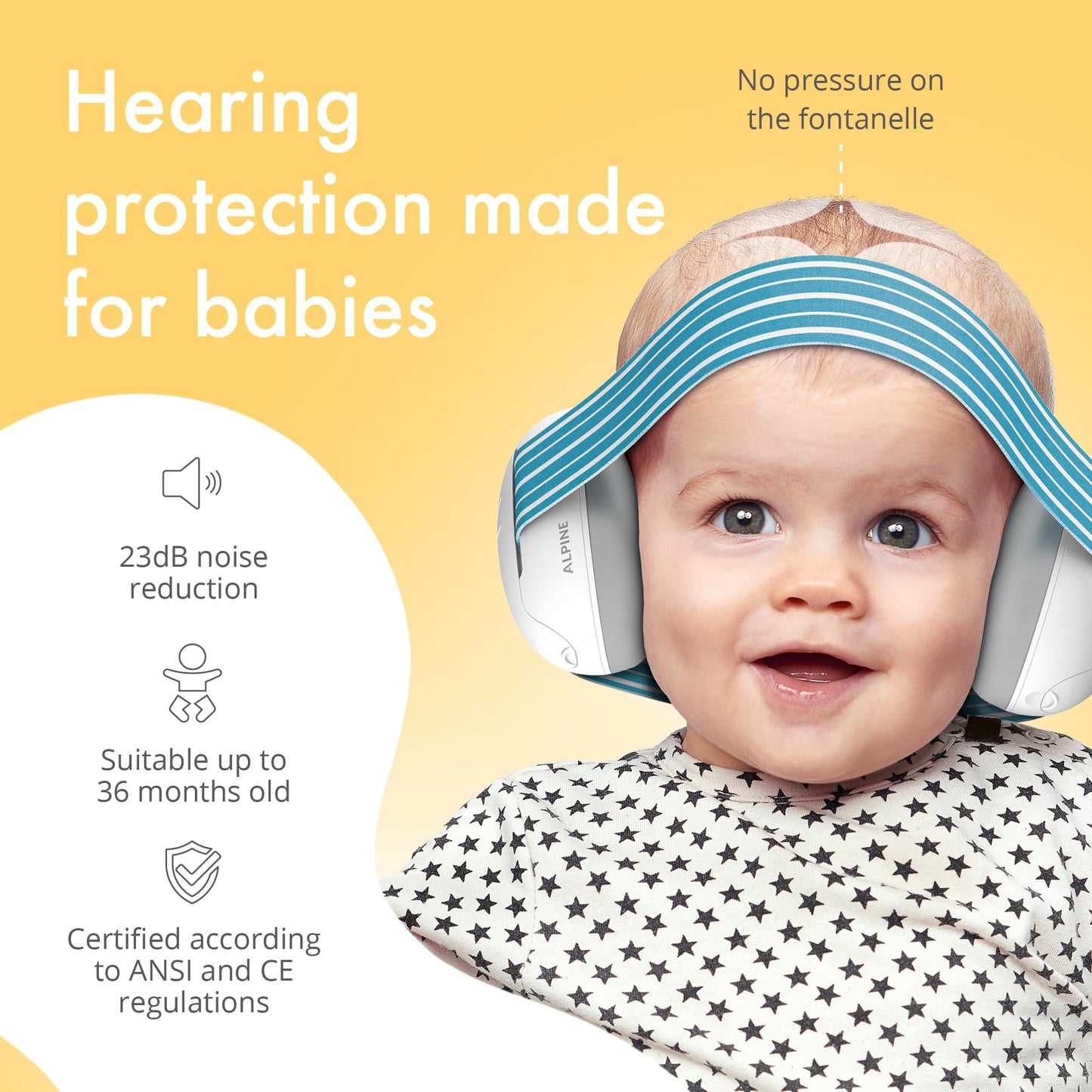 Alpine Muffy Baby Ear Protection for Babies and Toddlers up to 36 Months - CE & ANSI Certified - Noise Reduction Earmuffs - Comfortable Baby Headphones Against Hearing Damage & Improves Sleep - Black