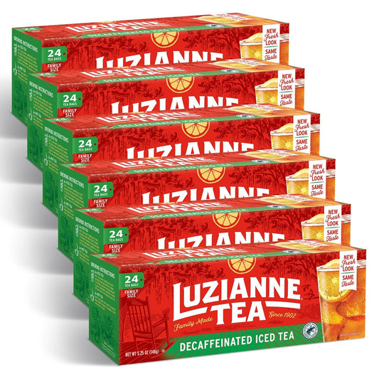 Luzianne Decaffeinated Iced Tea Bags, Family Size, 24ct Box (Pack of 6)