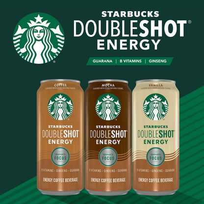 Starbucks Doubleshot Energy Drink Coffee Beverage, Vanilla, Iced Coffee, 15 fl oz Cans (12 Pack) (Packaging May Vary)