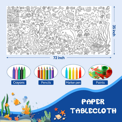 PADTIC Giant Coloring Poster,30x72Inch Happy Birthday Drawing Paper Coloring Tablecloth,DIY Birthday Activity Poster Table Cover,Kids Art Crafts Coloring Mat,Home Classroom Birthday Party Suppiles