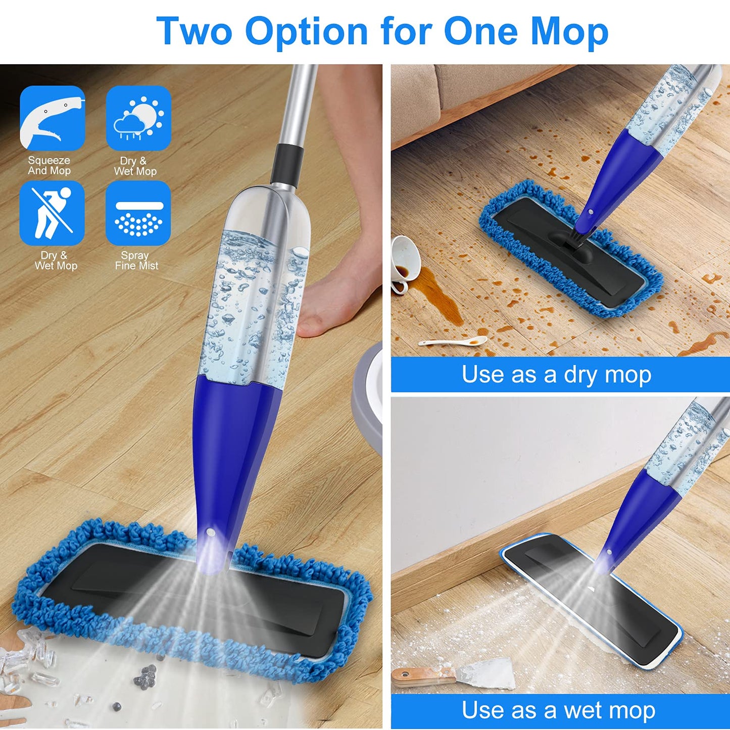 Spray Mop for Floor Cleaning with 3pcs Washable Pads - Wet Dry Microfiber Mop with 800 ml Refillable Bottle for Kitchen Wood Floor Hardwood Laminate Ceramic Tiles Floor Dust Cleaning