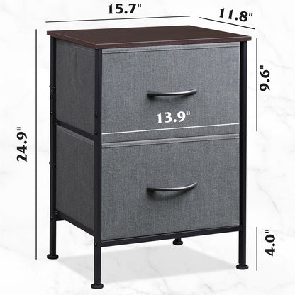 WLIVE Black Nightstand, Small Dresser for Bedroom with 2 Fabric Drawer, Bed Side Table with Drawers, End Table Bedside Furniture, Sturdy Steel Frame, Wood Top, Closet Organizer, College Dorm