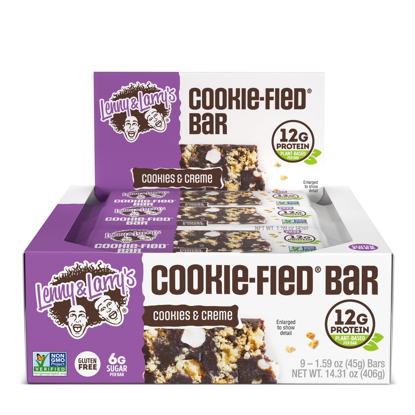 Lenny & Larry's Cookie-fied Bar, Cookies & Creme, 45g - Plant-Based Protein Bar, Vegan and Non-GMO (Pack of 9)