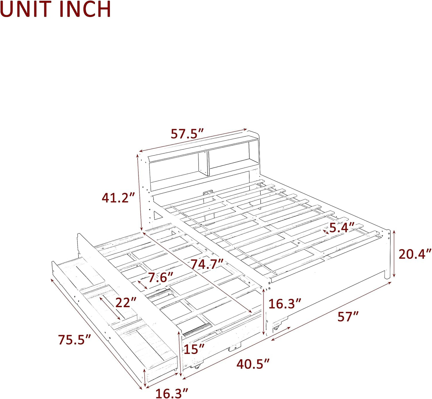 Full Size Bed Frame with Bookcase Headboard,Captain’s Bed Full with Trundle and Drawers for Kids,Trundle Bed with Storage for Teens,Adults(Full,Espresso)