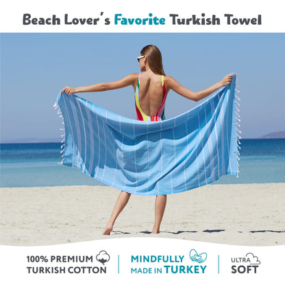 WETCAT Turkish Beach Towel Oversized 38x71 100% Cotton Sand Free Quick Dry Extra Large Light Travel Towel for Adults Beach Accessories Gifts (Blue, Beach Towel (38" x 71"))