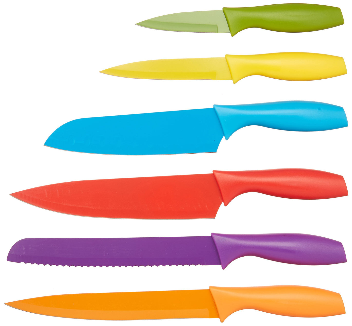 Amazon Basics Color-Coded Kitchen 12-Piece Knife Set, 6 Knives with 6 Blade Guards, Multicolor, 13.88 x 4.13 x 1.38 inch