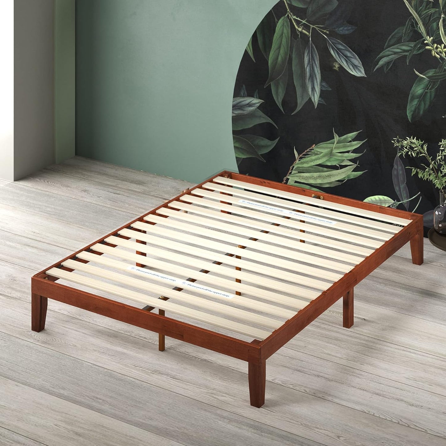 ZINUS Wen Wood Platform Bed Frame, Solid Wood Foundation, Wood Slat Support, No Box Spring Needed, Easy Assembly, Cherry, Queen