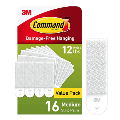 Command Medium Picture Hanging Strips, Damage Free Hanging Picture Hangers, No Tools Wall Hanging Strips for Living Spaces, 16 White Adhesive Strip Pairs(32 Command Strips)