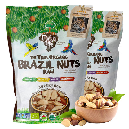 Floresta em Pé The True Organic Premium Brazil Nuts (15oz) Raw & Unsalted | Kosher | Non-Gmo | Certified Organic | Fresh | Vegan | Gluten Free | Keto & Paleo Friendly | Sustainably Harvested