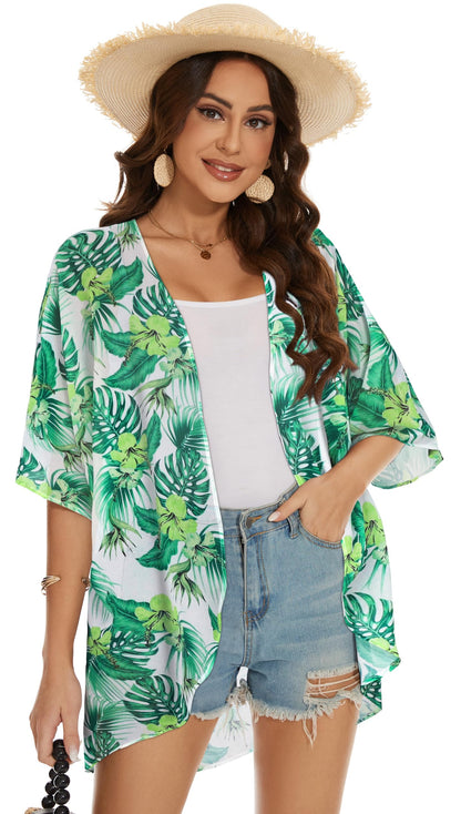 Womens Kimono Beach Cover Up Chiffon Cardigan Floral Tops Loose Capes