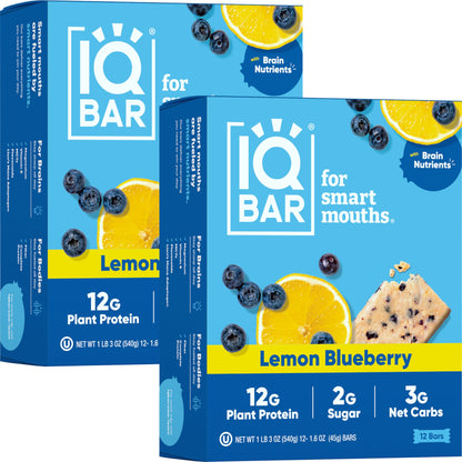 IQBAR Brain and Body Plant Protein Bars - Almond Butter Chip - 12 Count, Low Carb, High Fiber, Gluten Free, Vegan Snacks - Low Sugar Keto Energy Bars