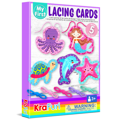 KRAFUN Beginner Preschool Lacing Card Kit for Kids Arts & Crafts, 5 Easy Safari and Animal Lacing Projects, Lacing Cards for Toddlers, Fine Motor Skills Training Toys