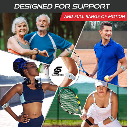 Sleeve Stars Tennis Elbow Brace for Men & Women, Tendonitis Elbow Brace & Strap Golfers Elbow Brace Counterforce Band for Tendon Pain Relief & Support for Forearm w/ 3 Straps Fits 9-23" (Single/Black)