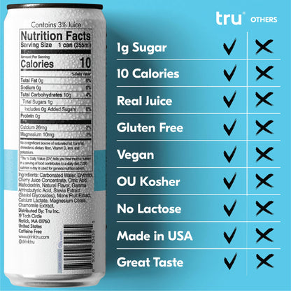 Tru Dream Seltzer, Sleep Aid Calming Drinks with Magnesium, Tart Cherry Fruit Juice Flavored Sparkling Water, Caffeine Free, Kosher, Gluten Free, Vegan, Low Calories, No Sugar Added Beverages, 12oz (Pack of 12)