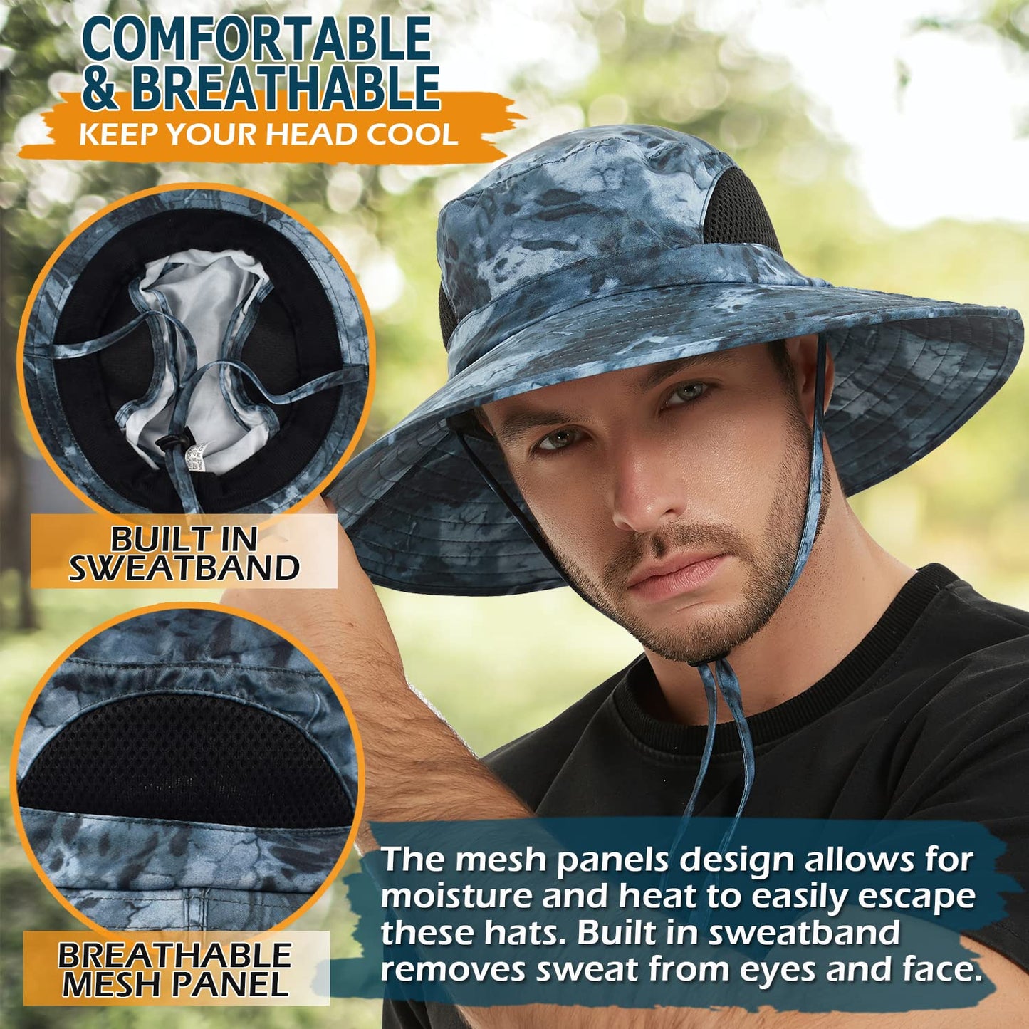 EINSKEY Unisex Sun Hat, Waterproof Wide Brim Bucket Hat Packable Boonie Hat for Fishing Hiking Gardening Safari Beach